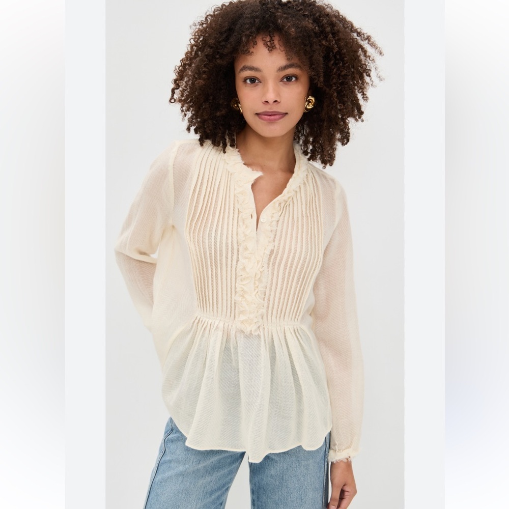 Ulla Johnson Cosmia Tunic Cream Pleated Pintuck Peplum Blouse - Picture 14 of 14